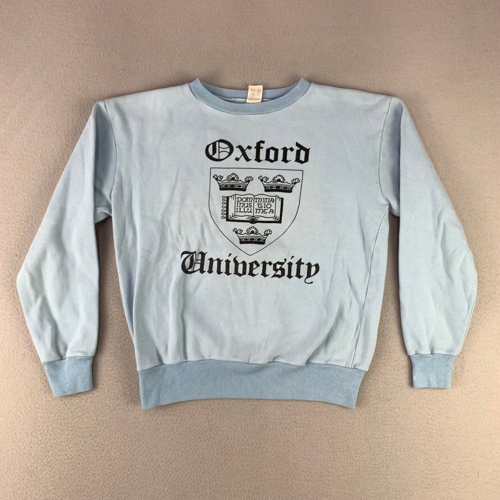 Vintage Oxford University Crest Crewneck Mens Large Blue Preppy Sweatshirt 80s